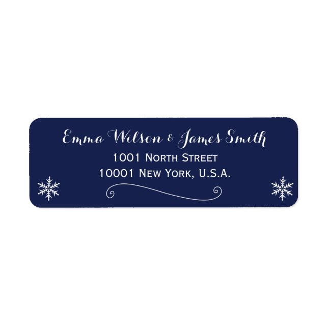 Elegant Navy Blue White Christmas Address Labels (Front)