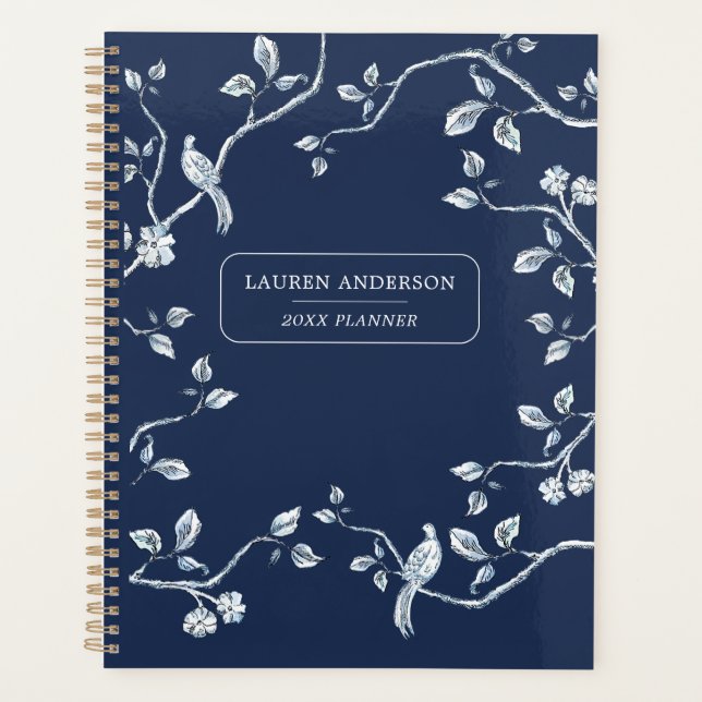 Elegant Navy Blue & white French toile Planner (Front)