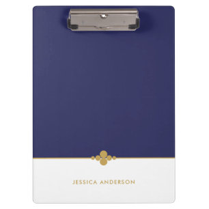 Elegant Navy Blue White Gold Personalised Clipboard