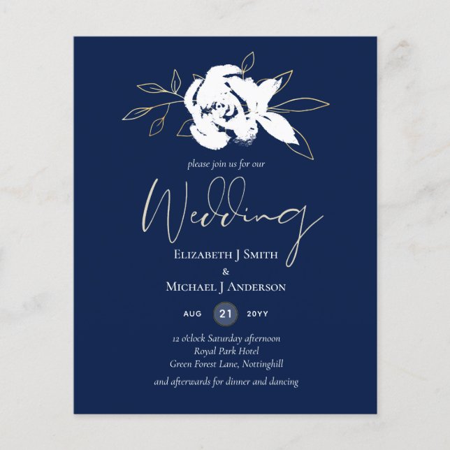 Elegant Navy Blue White Gold Wedding (Front)