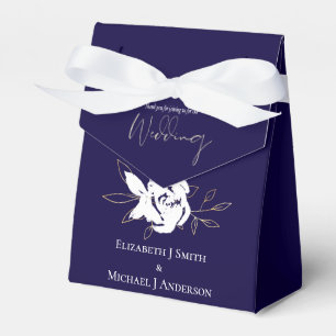 Elegant Navy Blue White Gold Wedding Favour Box