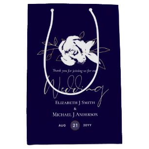 Elegant Navy Blue White Gold Wedding Medium Gift Bag