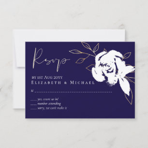 Elegant Navy Blue White Gold Wedding RSVP Menu