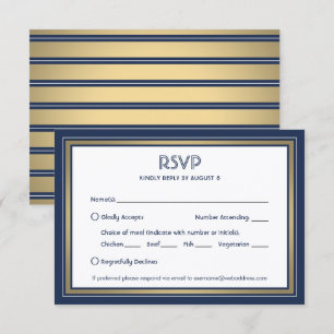 Elegant Navy Blue White & Gold with Meal Options RSVP Card