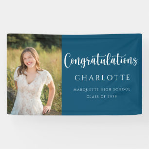 Elegant Navy Blue White Graduation Photo Banner