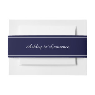 Elegant Navy Blue White Line Personalised Invitation Belly Band