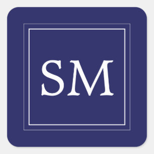 Elegant Navy Blue White Monogram Wedding Square Sticker