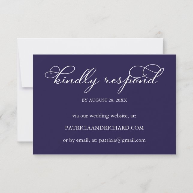 Elegant Navy Blue White Online Wedding RSVP Card (Front)