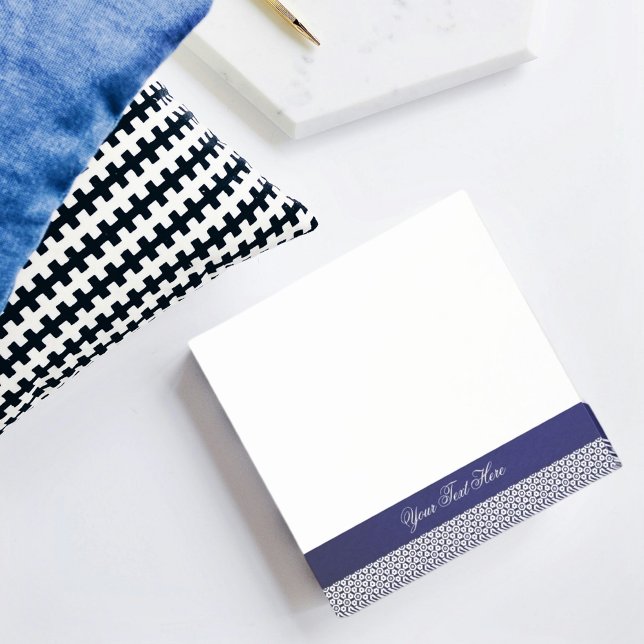 Elegant navy blue white ornamental personalised post-it notes (Minimalist midnight blue design for script named post-it notes)