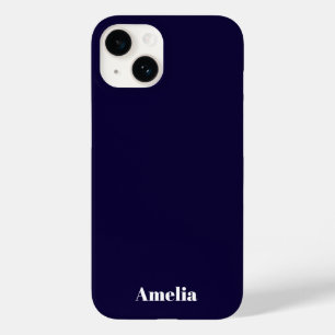 Elegant Navy Blue white  Personalised Name Case-Mate iPhone 14 Case