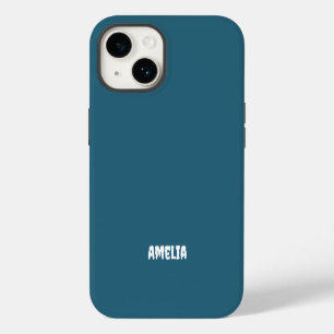Elegant Navy Blue white Personalised Name iPhone 14 Case