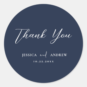 Elegant Navy Blue & White Simple Wedding Classic Round Sticker