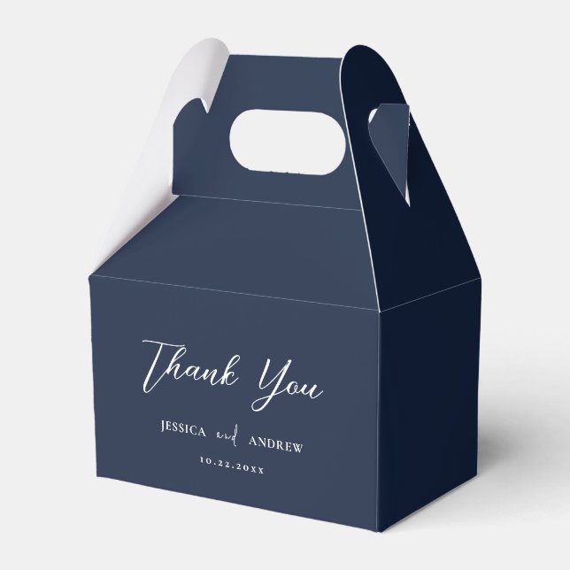 Elegant Navy Blue & White Simple Wedding Favour Box (Back Side)