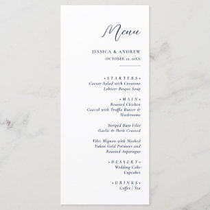 Elegant Navy Blue & White Simple Wedding Menu