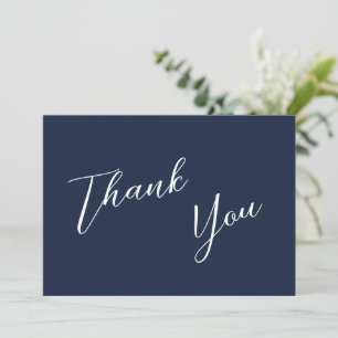 Elegant Navy Blue & White Simple Wedding Thank You Card