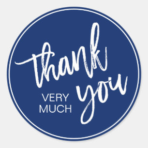 Elegant Navy Blue White Thank You Very Much Classic Round Sticker