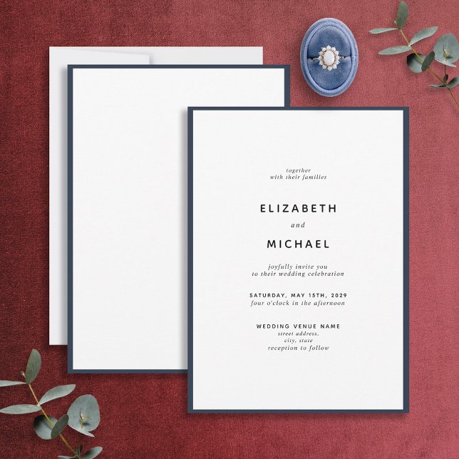 Elegant Navy Blue & White Typography Wedding Invitation (Creator Uploaded)