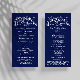 Elegant Navy Blue & White Wedding Ceremony Program Programme