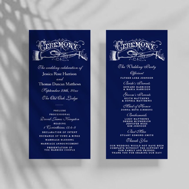 Elegant Navy Blue & White Wedding Ceremony Program Programme (Creator Uploaded)