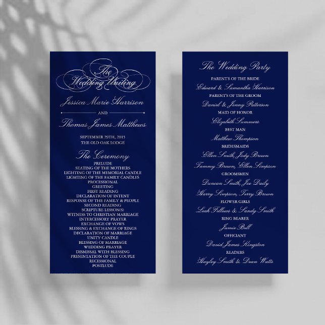 Elegant Navy Blue & White Wedding Program Template Rack Card (Creator Uploaded)