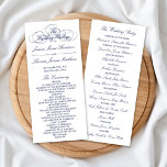 Elegant Navy Blue & White Wedding Program Template Rack Card<br><div class="desc">Elegant Navy Blue & White Wedding Program Template.</div>