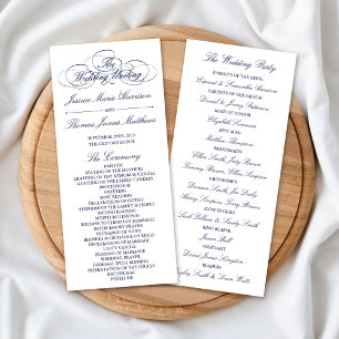 Elegant Navy Blue & White Wedding Program Template Rack Card