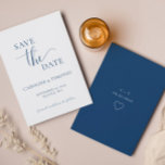 Elegant Navy Blue White Wedding Save The Date Card<br><div class="desc">This simple minimalist save-the-date card is perfect for announcing your upcoming wedding.  This card features a navy blue-and-white design with elegant text.  Customise text on the front and back of the card with all the details of your special day.  #savethedate #ourwedding #minimalistwedding</div>
