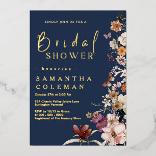 Elegant Navy Blue Wildflower Boho Bridal Shower