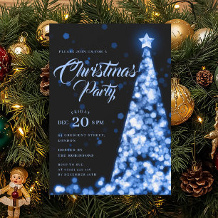 Elegant Navy Blue Winter Christmas Tree Holiday Invitation