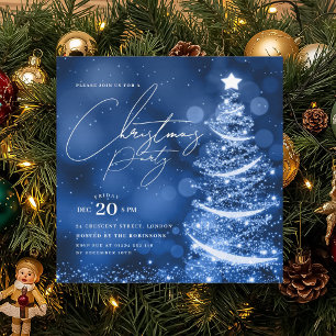 ELEGANT Navy Blue Winter Christmas Tree Party Invitation