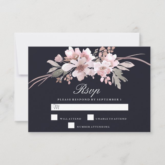 Elegant Navy Blue Winter Modern Wedding RSVP Card (Front)