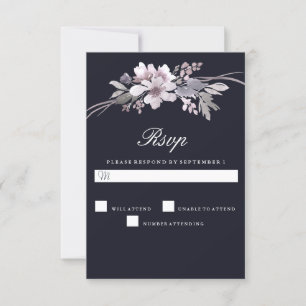 Elegant Navy Blue Winter Modern Wedding Vertical RSVP Card