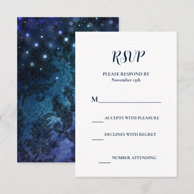 Elegant Navy Blue Winter Wedding RSVP Card (Front/Back)