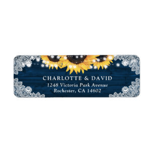 Elegant Navy Blue Wood Sunflower Return Address