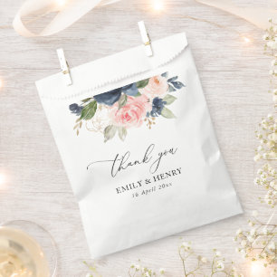 Elegant navy blush floral wedding thank you favour bags