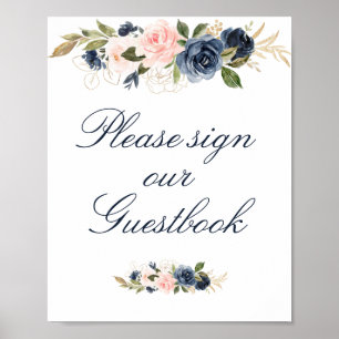 elegant Navy & blush guestbook wedding sign
