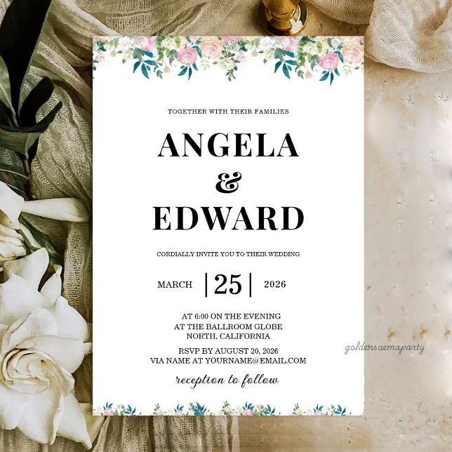 Elegant Navy Blush Pink Wedding Invitation (Elegant Navy Blush Pink Wedding Invitation
)