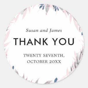 Elegant Navy Blush watercolor floral Wedding Classic Round Sticker
