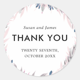 Elegant Navy Blush watercolor floral Wedding Classic Round Sticker