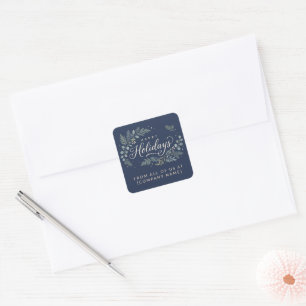 Elegant Navy Botanical Corporate Happy Holidays Square Sticker