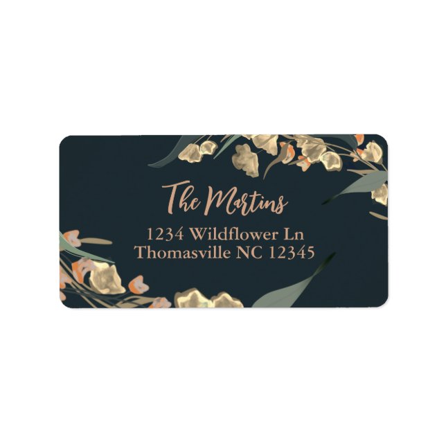 Elegant Navy Botanical Greenery  Label (Front)