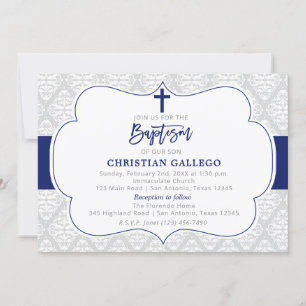 Elegant Navy Boy Baptism Invitation