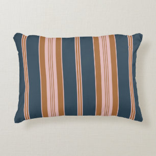 Elegant Navy Brown Pink Ticking Stripe Decorative Cushion