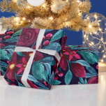 Elegant Navy Burgundy Christmas Floral Watercolor Wrapping Paper<br><div class="desc">This elegant and modern Christmas holiday pattern is perfect for the festive vibe. It features hand-painted berry burgundy, yellow, and teal green watercolor flowers, holly berries, and leaves on top of a navy blue background. It's chic, pretty, artistic, and unique; the perfect design for your family and friends. Stylise with...</div>