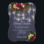 Elegant navy burgundy floral rustic lights wedding invitation<br><div class="desc">Chic rustic winter wonderland wedding invitation with beautiful red burgundy and ivory cream flowers with green foliage,  strings of twinkle lights and a trendy handwritten typography script over a dark midnight navy blue chalkboard background.            Suitable for a seasonal winter Christmas floral themed weddings.</div>