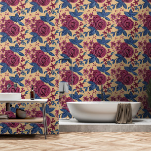 Elegant Navy Burgundy Floral Watercolo Wallpaper