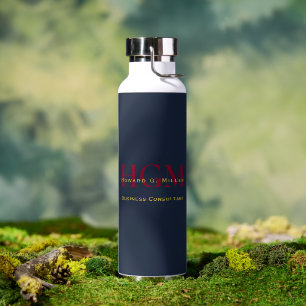 Elegant Navy Burgundy Gold 3 Letter Monogram Logo Water Bottle