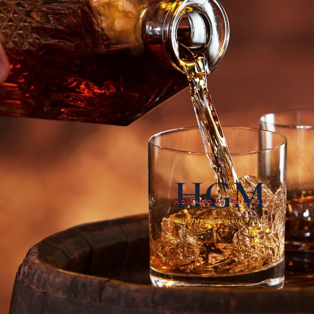 Elegant Navy Burgundy Gold 3 Letter Monogram Logo Whiskey Glass (Creator Uploaded)