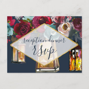 Elegant Navy Burgundy Lanterns Reception RSVP Invitation Postcard