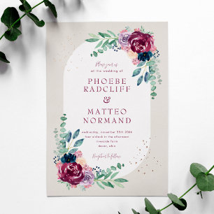Elegant Navy Burgundy Watercolor Flowers Wedding